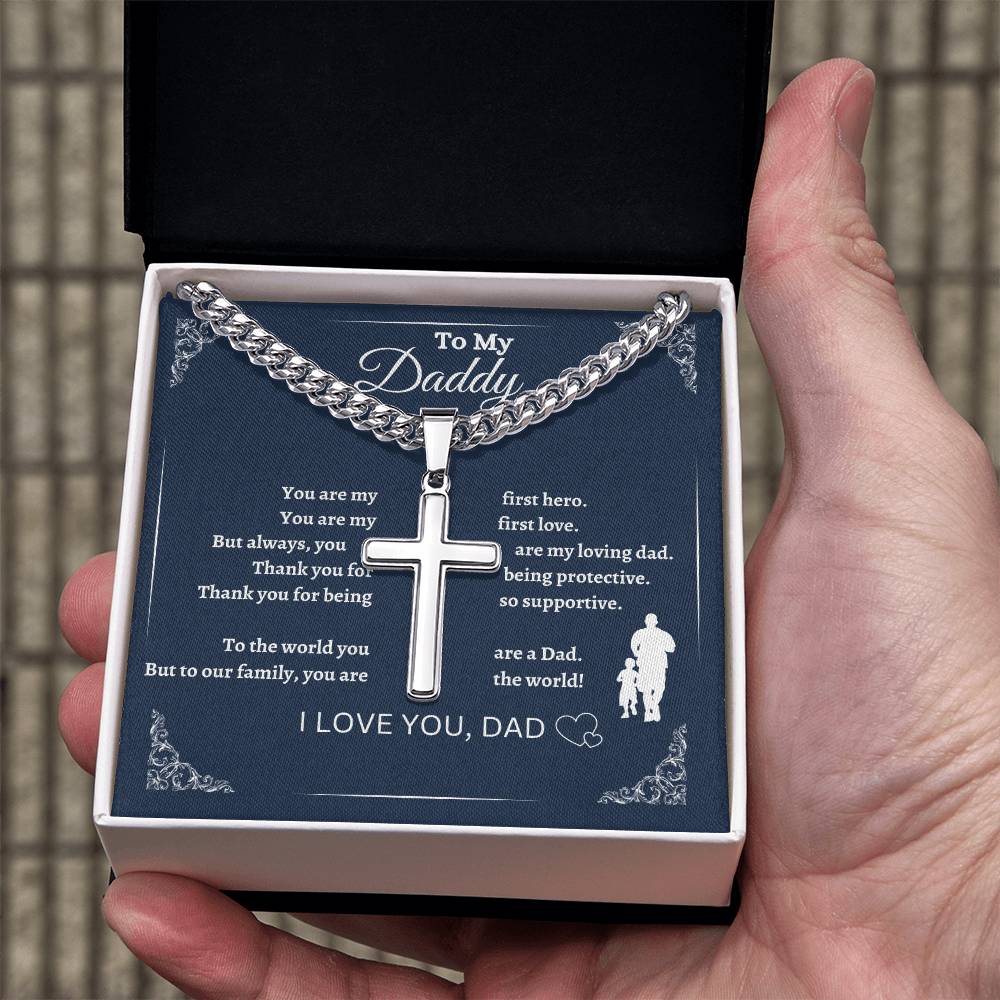 To My Dad | Father's Day Gift | Birthday Gift | Cuban Chain Cross Necklace