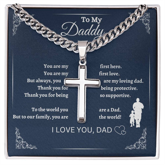 To My Dad | Father's Day Gift | Birthday Gift | Cuban Chain Cross Necklace