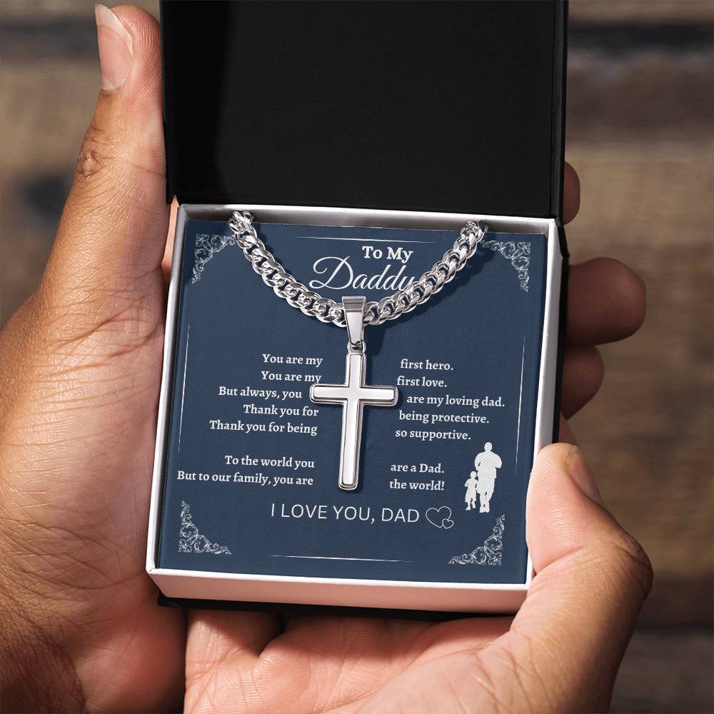 To My Dad | Father's Day Gift | Birthday Gift | Cuban Chain Cross Necklace