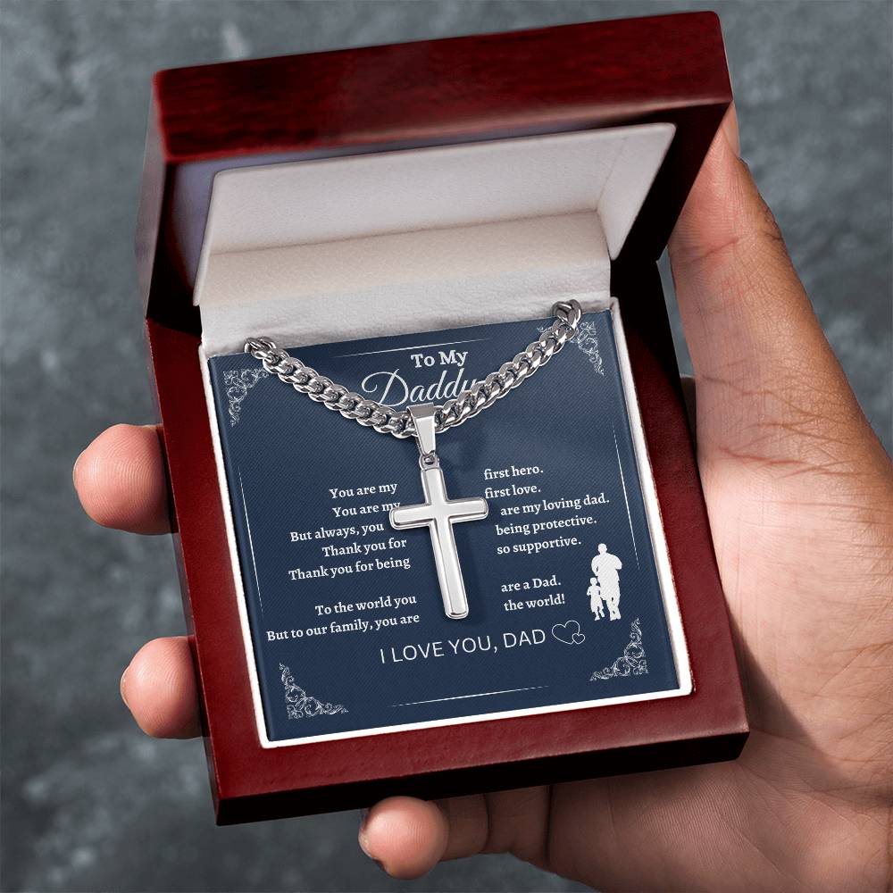 To My Dad | Father's Day Gift | Birthday Gift | Cuban Chain Cross Necklace