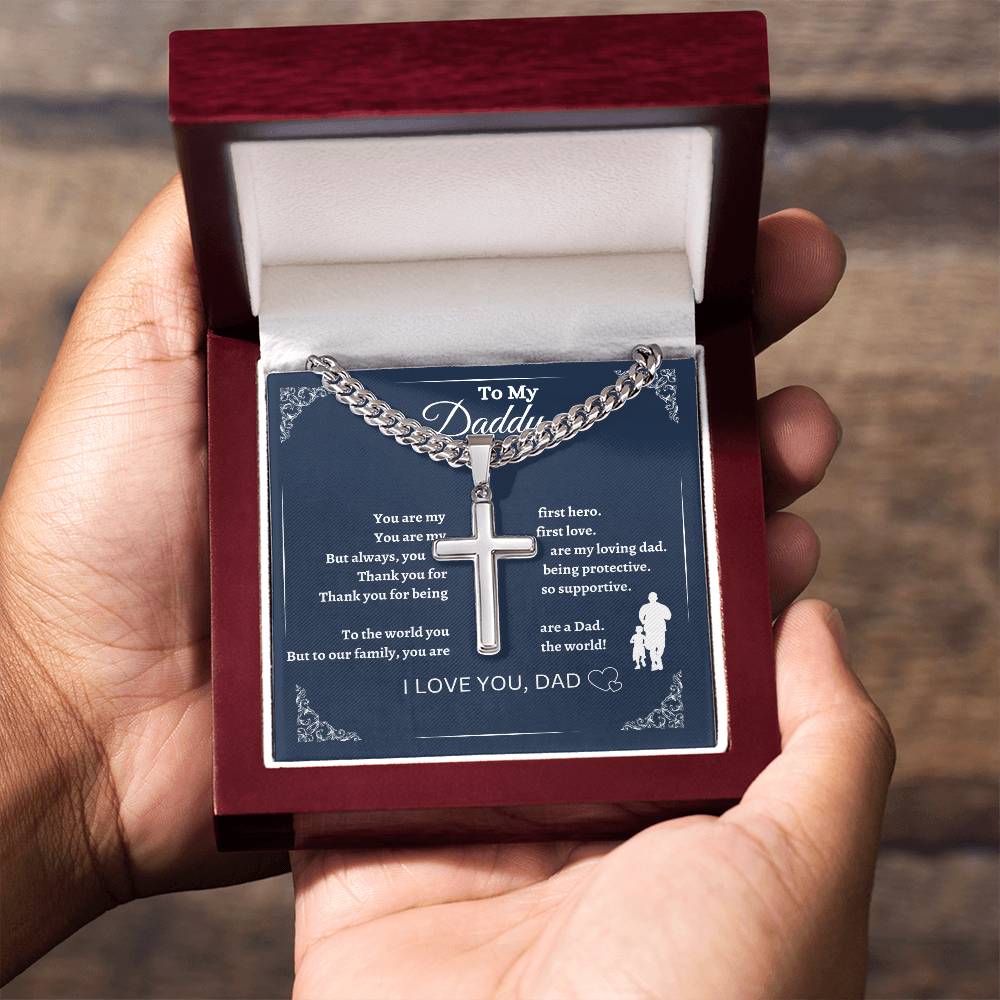 To My Dad | Father's Day Gift | Birthday Gift | Cuban Chain Cross Necklace