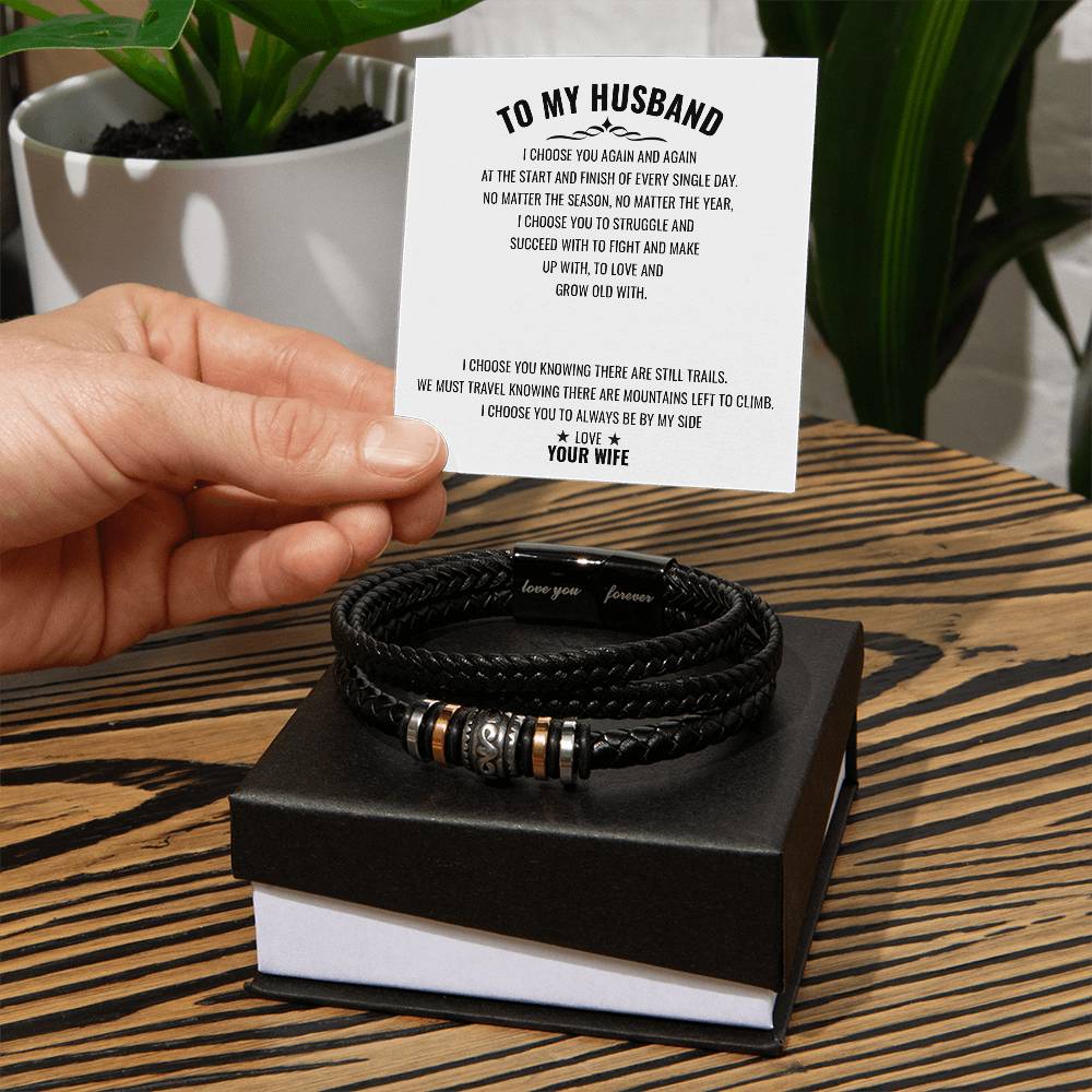 To My Husband | I Choose You Again & Again - Men's "Love You Forever" Bracelet