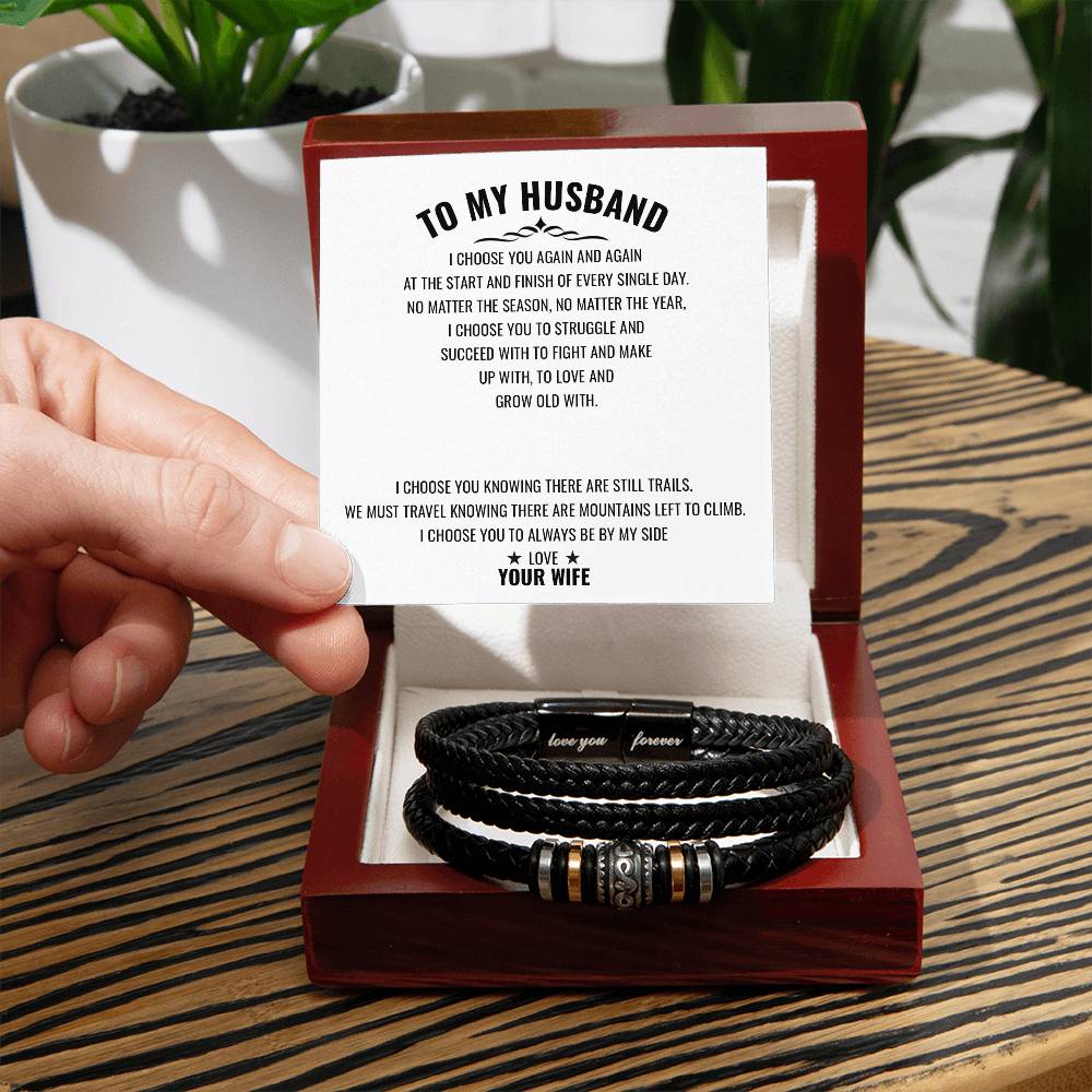 To My Husband | I Choose You Again & Again - Men's "Love You Forever" Bracelet