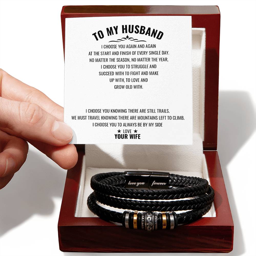 To My Husband | I Choose You Again & Again - Men's "Love You Forever" Bracelet